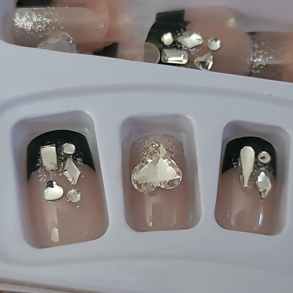 2/$16 3D Rhinestone Heart French Manicure Press On Nails